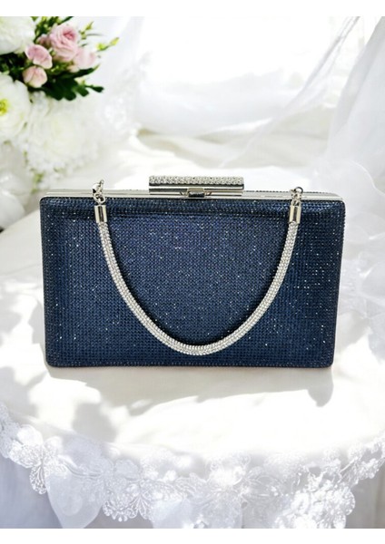 Taşlı Saplı Lacivert Renk Tek Taraf Taşlı Kadın Abiye Çanta Düğün Nişan Mezuniyet fiyatları