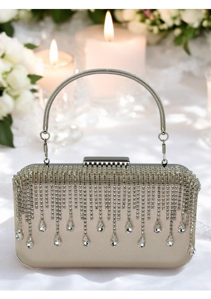 El Yapımı Ten Nude Saten Kristal Taşlı Abiye Çanta fiyatları