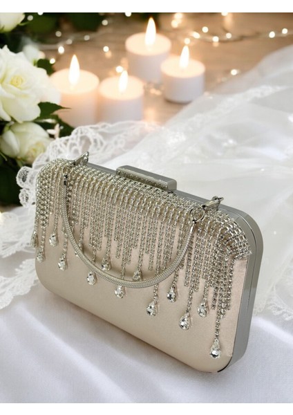 El Yapımı Ten Nude Saten Kristal Taşlı Abiye Çanta modelleri