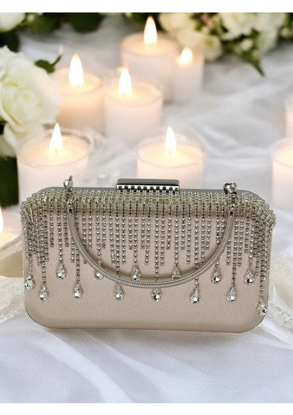 El Yapımı Ten Nude Saten Kristal Taşlı Abiye Çanta fırsatları