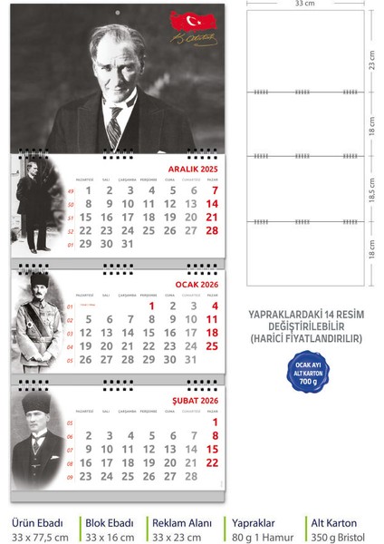 2026 Atatürk Gemici Denizci Duvar Takvimi