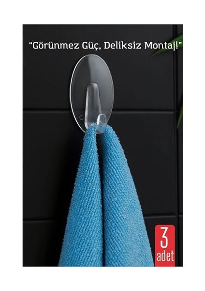 3 Lü Şeffaf Kendinden Yapışkanlı Duvar Askısı – 5.5 x 3.2 cm | Iz Bırakmaz, Güçlü Tutuş