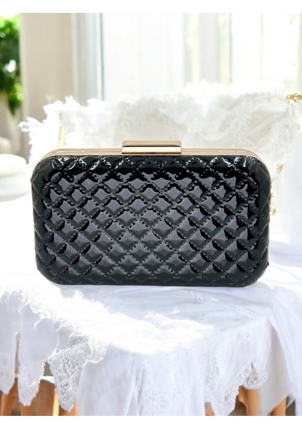 Siyah Lüks Rugan Kapitone Desenli Kadın Abye Çanta Düğün Nişan Mezuniyet fiyatları