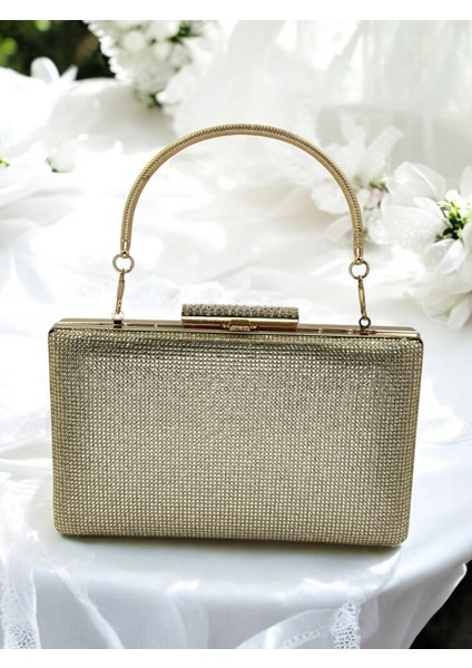 Açık Altın Renk Tek Taraf Taşlı Metal Saplı Kadın Abiye Çanta Düğün Nişan Mezuniyet fiyatları