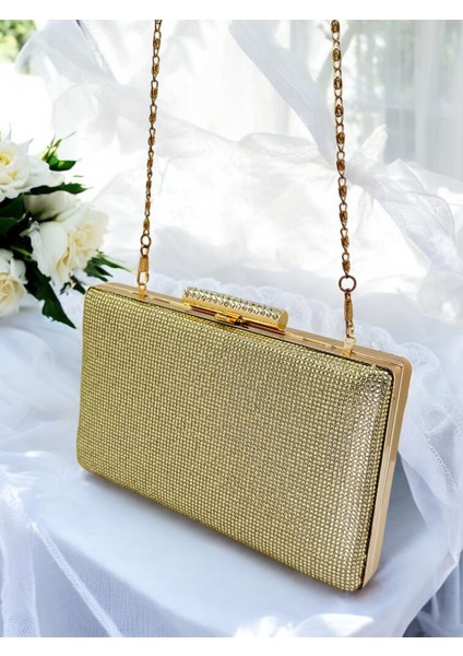 Açık Altın Renk Tek Taraf Taşlı Metal Saplı Kadın Abiye Çanta Düğün Nişan Mezuniyet fırsatları