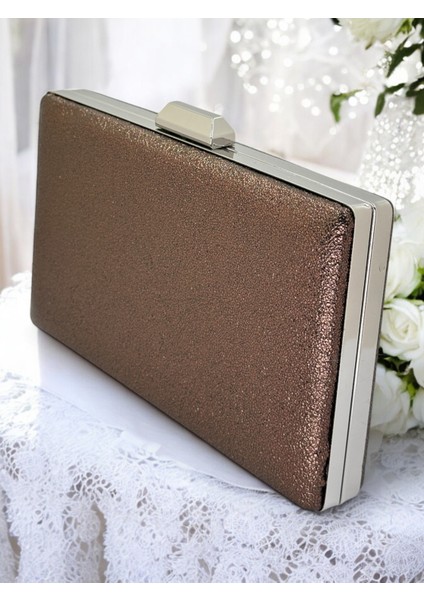 Platin Kristal Desenli Mat Deri Metal Saplı Abiye Çanta Gece Çantası Kına Düğün Nişan Çantası
