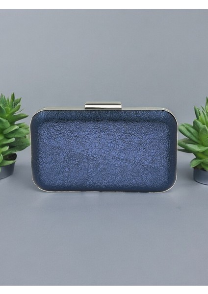 Lacivert Renk Kristal Desenli Abiye Çanta Gece Çantası Düğün Nişan Portföy