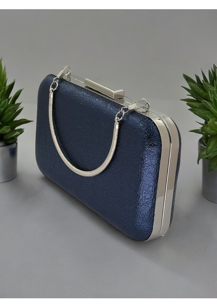 Lacivert Renk Kristal Desenli Abiye Çanta Gece Çantası Düğün Nişan Portföy