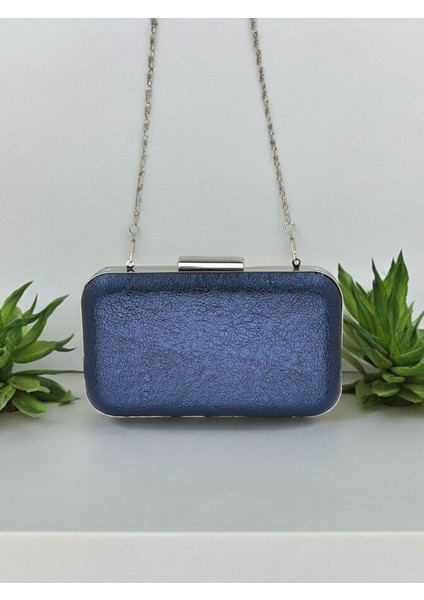 Lacivert Renk Kristal Desenli Abiye Çanta Gece Çantası Düğün Nişan Portföy