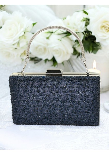 Lacivert Renk Metal Saplı Kristal Taşlı Abiye Çanta Düğün Nişan Kına Mezuniyet fiyatları