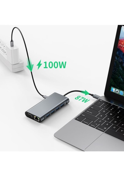 Macbook Uyumlu 11 In 1 Dönüştürücü, Çoklayacı Ethernet Sd USB Type C Hub HDMI modelleri
