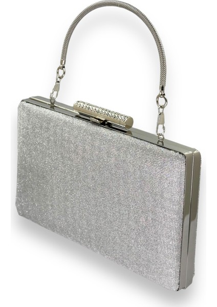 Gümüş Gri Lazer Desenli Metal Saplı Dökülmeyen Simli Abiye Çanta Gece Çantası Kına Düğün Nişan fiyatları