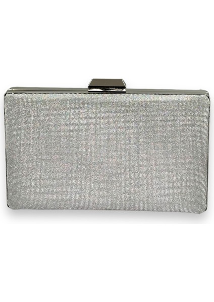 Gümüş Gri Lazer Desenli Dökülmeyen Simli Abiye Çanta Gece Çantası Kına Düğün Nişan