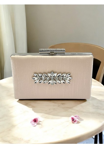 Ten Nude Renk El Izi Yapmayan Simli Saten Kristal Taşlı Kadın Abiye Çanta Düğün Nişan fiyatları