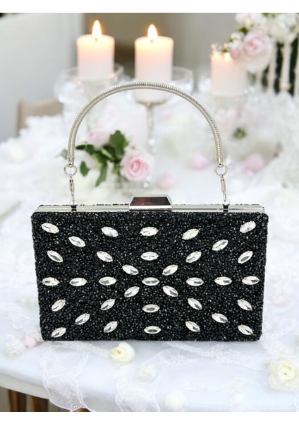 Siyah Renk Taşlı Kadın Abiye Çanta Zincir Askılı Düğün Nişan Mezuniyet fiyatları