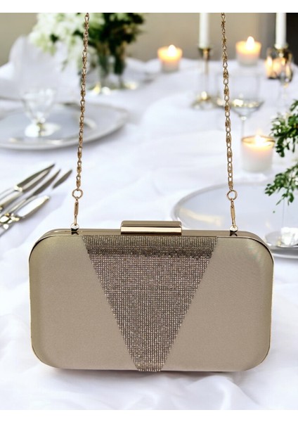 Nude Renk Saten Altın Taşlı Abiye Çanta Gece Çantası Nişan Düğün Çantası fırsatları