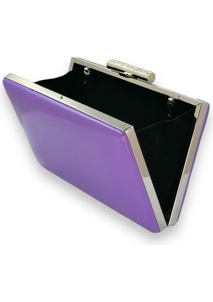 Mor Renk Cilt Deri Mat Deri Metal Saplı Abiye Çanta Gece Çantası Düğün Nişan Kına modelleri