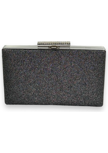 Antrasit Platin Renk Simleri Dökülmeyen Ithal Kumsim Metal Saplı Taşlı Kasalı Abiye Çanta