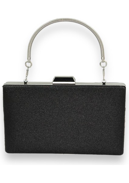 Siyah Renk Simleri Dökülmeyen Ithal Kumsim Metal Saplı Taşlı Kasalı Abiye Çanta