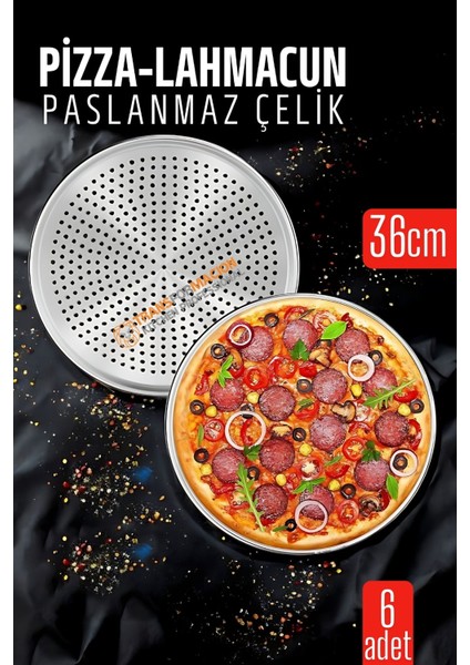 6 Lı Paslanmaz Çelik Pizza-Lahmacun Tepsisi – Delikli Tasarım ile Mükemmel Pişirme 36 cm 722229