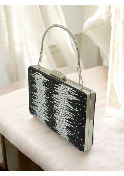 Özel Tasarım Çift Renk Siyah Gümüş Metal Saplı Kristal Taşlı Abiye Çanta Düğün Nişan Kına Mezuniyet fiyatları