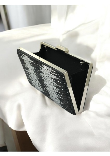 Özel Tasarım Çift Renk Siyah Gümüş Metal Saplı Kristal Taşlı Abiye Çanta Düğün Nişan Kına Mezuniyet modelleri