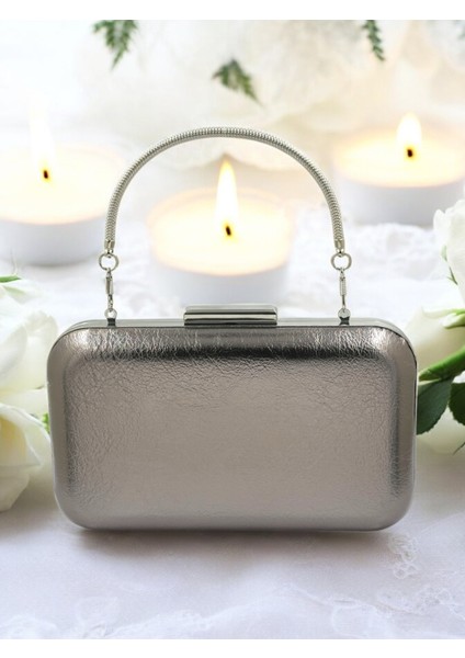 Antrasit Gri Platin Kırışık Cilt Deri Metalik Renk Zincir Askılı Abiye Çanta Düğün Nişan Mezuniyet fiyatları