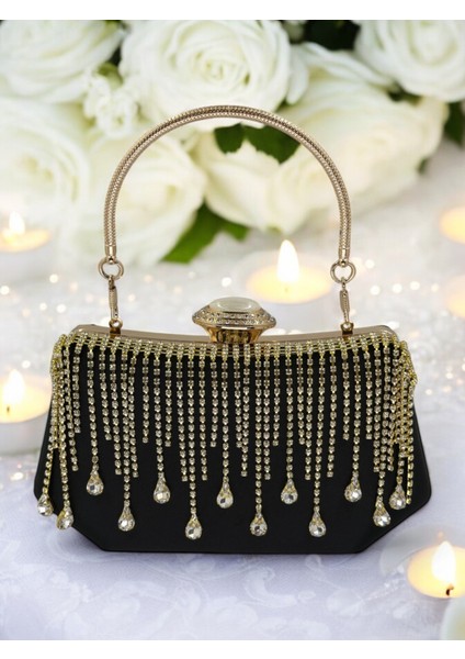 Siyah Saten Kadın Abiye Çanta Düğün Nişan fiyatları