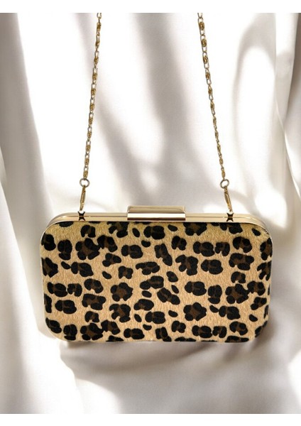 Tüylü Ithal Leopar Desenli Metal Oval Kasalı Abiye Çanta Gece Çantası Düğün Nişan Mezuniyet fırsatları
