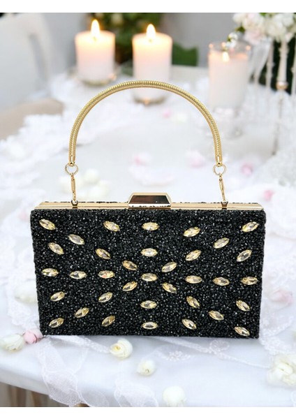 Siyah Renk Taşlı Kadın Abiye Çanta Zincir Askılı Düğün Nişan Mezuniyet fiyatları