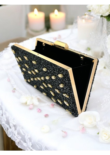 Siyah Renk Taşlı Kadın Abiye Çanta Zincir Askılı Düğün Nişan Mezuniyet modelleri