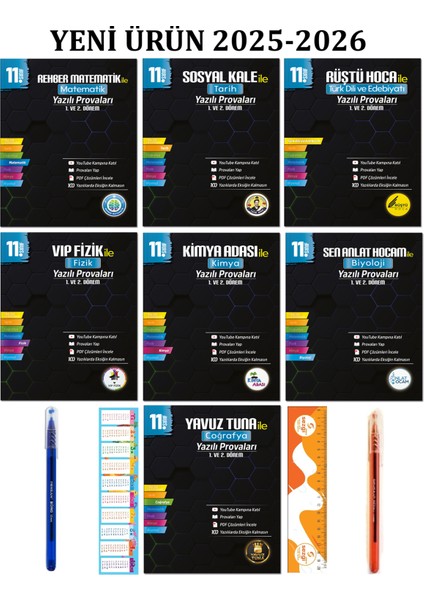 11. Sınıf Yazılı Provaları Seti ve 2 Adet Tükenmez Kalem+Sezgistore Ayraç Cetveli