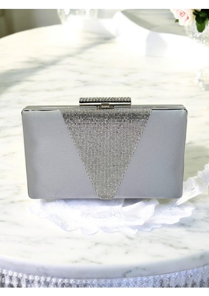 Gri Renk Saten Renk Kristal Taşlı Kadın Abiye Çanta Düğün Mezuniyet Nişan fiyatları
