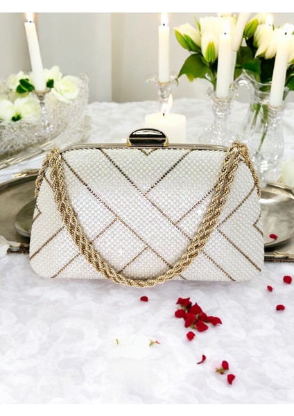 Sedef Ekru Altın Renk Incili Zincir Kulplu Kadın Abiye Çanta Mezuniyet Düğün Nişan fiyatları