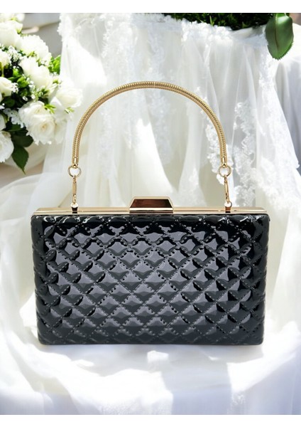 Siyah Lüks Rugan Kapitone Desenli Kadın Abye Çanta Düğün Nişan Mezuniyet fiyatları