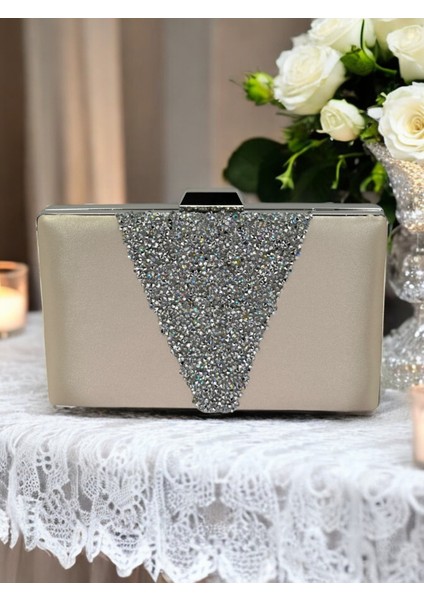 Ten Nude Saten Gümüş Taşlı Abiye Çanta Gece Çantası Nişan Düğün Çantası fiyatları