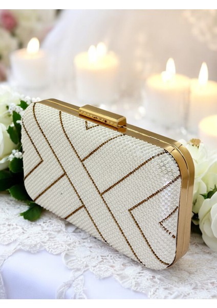 Sedef Altın Taşlı Kadın Abiye Çanta Düğün Nişan Mezuniyet