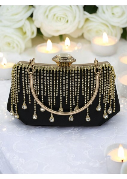 Siyah Saten Kadın Abiye Çanta Düğün Nişan indirimleri