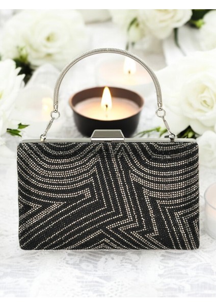 Siyah Gümüş Renk Kristal Taşlı Metal Saplı Abiye Çanta Düğün Nişan Kına Mezuniyet fiyatları