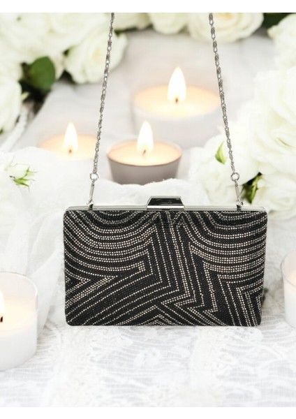 Siyah Gümüş Renk Kristal Taşlı Metal Saplı Abiye Çanta Düğün Nişan Kına Mezuniyet fırsatları