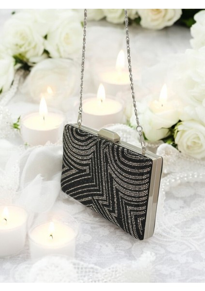 Siyah Gümüş Renk Kristal Taşlı Metal Saplı Abiye Çanta Düğün Nişan Kına Mezuniyet indirimleri