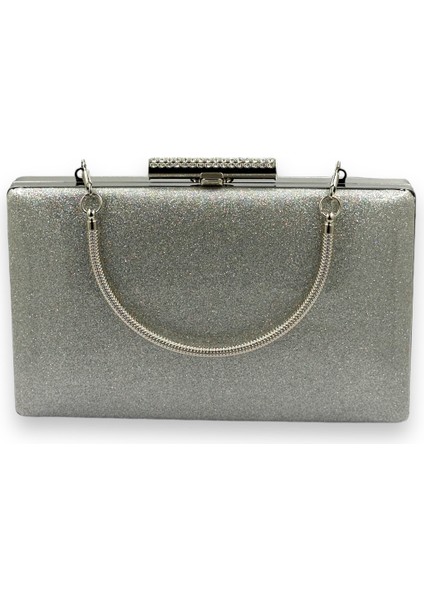 Gümüş Kumsim Üzeri Silikon Kaplamalı Saplı Kulplu Ithal Abiye Çanta Gece Çantası Düğün Nişan Kına