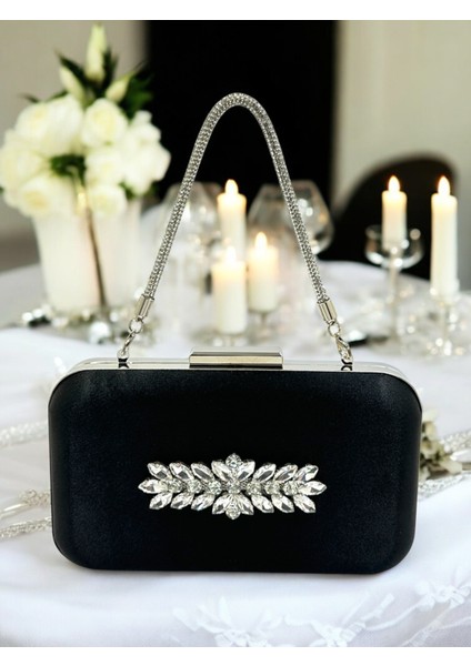 Siyah Renk Saten Taşlı Saplı Kadın Abiye Çanta Düğün Nişan Mezuniyet fiyatları