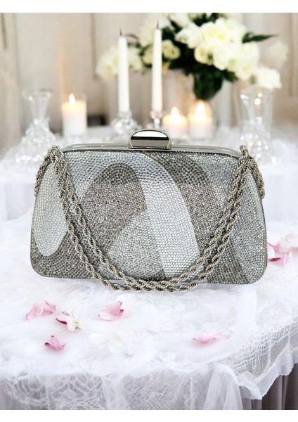 Gümüş Platin Kristal Renk Taşlı Zincir Kulplu Kadın Abiye Çanta Mezuniyet Düğün Nişan fiyatları