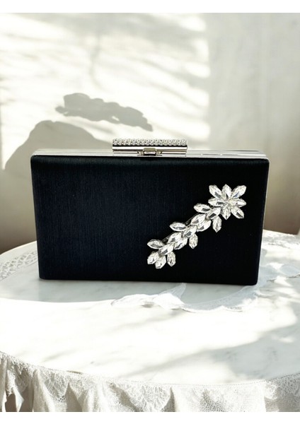 Siyah Renk El Izi Yapmayan Simli Saten Kristal Taşlı Kadın Abiye Çanta Düğün Nişan fiyatları