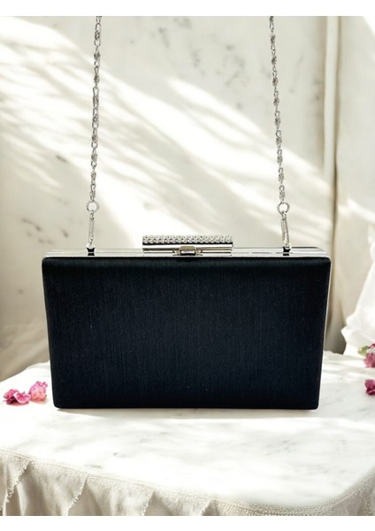 Siyah Renk El Izi Yapmayan Simli Saten Kristal Taşlı Kadın Abiye Çanta Düğün Nişan modelleri