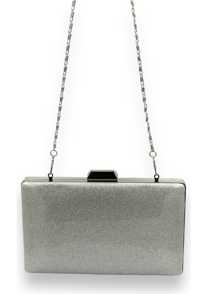 Gümüş Kumsim Üzeri Silikon Kaplamalı Ithal Abiye Çanta Gece Çantası Düğün Nişan Kına fırsatları