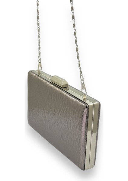 Metalik Antrasit Gri Platin Renk Zincir Askılı Abiye Çanta Düğün Nişan Mezuniyet indirimleri