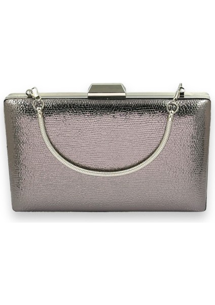 Metalik Antrasit Gri Platin Renk Zincir Askılı Abiye Çanta Düğün Nişan Mezuniyet