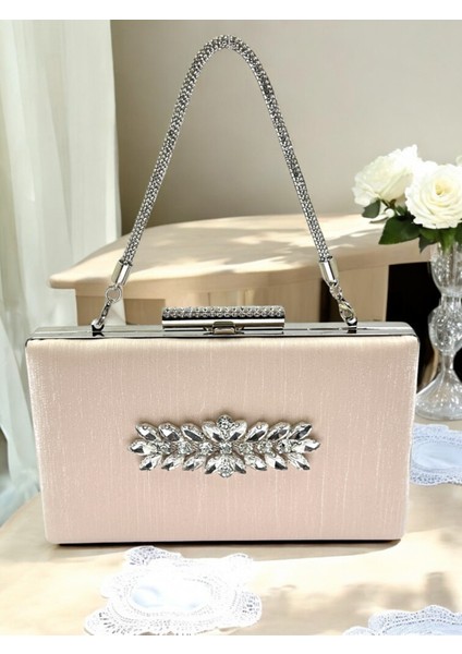 Ten Nude Taşlı Saplı Renk El Izi Yapmayan Simli Saten Kristal Taşlı Kadın Abiye Çanta Düğün Nişan fiyatları